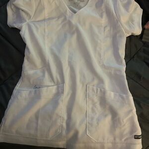 Grey's Anatomy White Scrub Top with Black Logo Tab